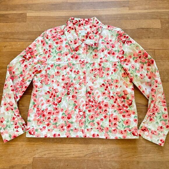 Christopher & Banks pink red white green flower floral jacket size medium M
 b4 - Picture 1 of 6